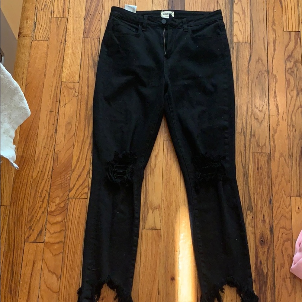 Black L’agence jeans (distressed w frayed bottom)